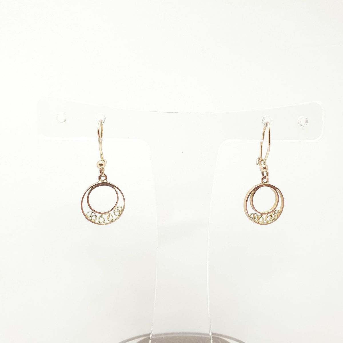 Antique 9k 9ct Gold Circle Earrings Hook Drop Dangle Art Deco Sun Style Sunburst Solid 375 9kt Filigree Vintage Womens Jewellery Jewellery