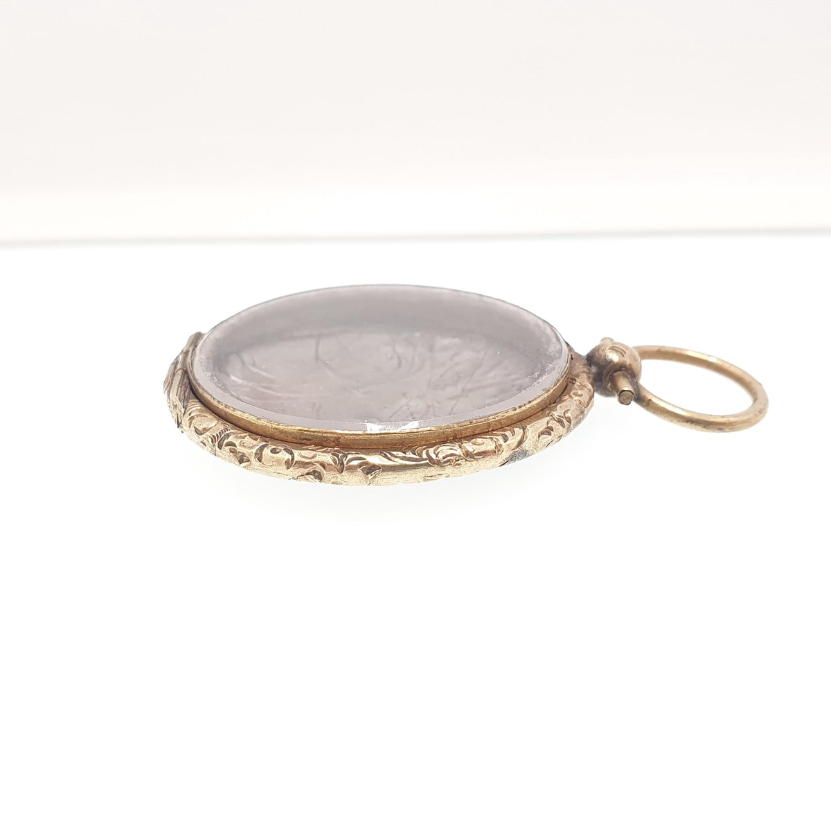 Antique Victorian Locket Pendant Necklace Chased Border Rolled Gold Filled Pocket Watch Large Big Vintage Womens Jewelry Jewellery