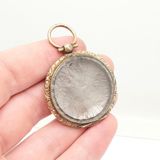 Antique Victorian Locket Pendant Necklace Chased Border Rolled Gold Filled Pocket Watch Large Big Vintage Womens Jewelry Jewellery