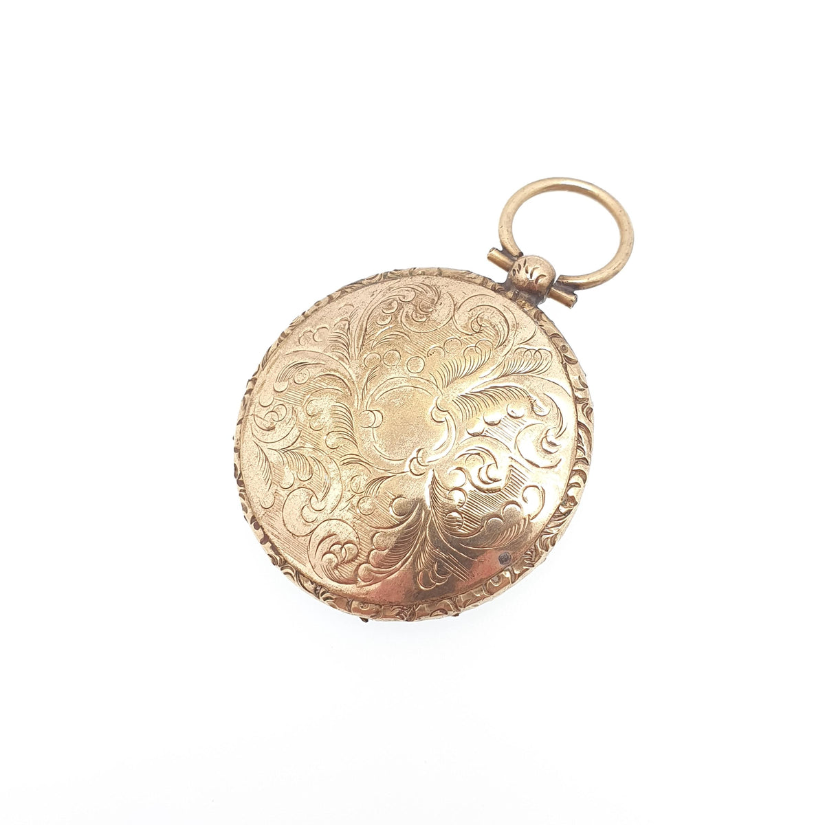Antique Victorian Locket Pendant Necklace Chased Border Rolled Gold Filled Pocket Watch Large Big Vintage Womens Jewelry Jewellery