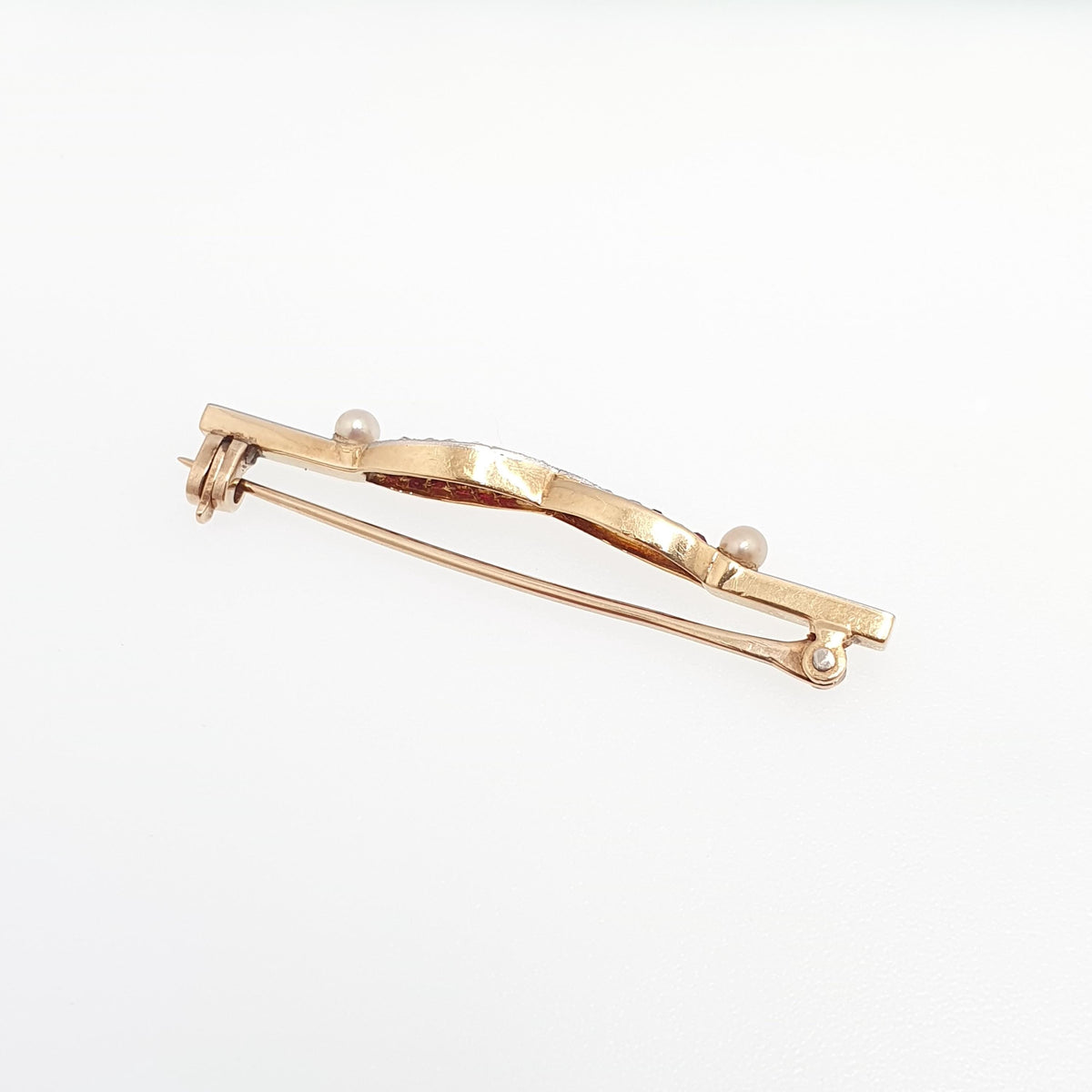 Antique 18ct Gold Diamond & Ruby Brooch Art Deco Infinity Channel Set Pearl Solid 18k 18kt 750 Platinum Genuine Gemstone Vintage Pin