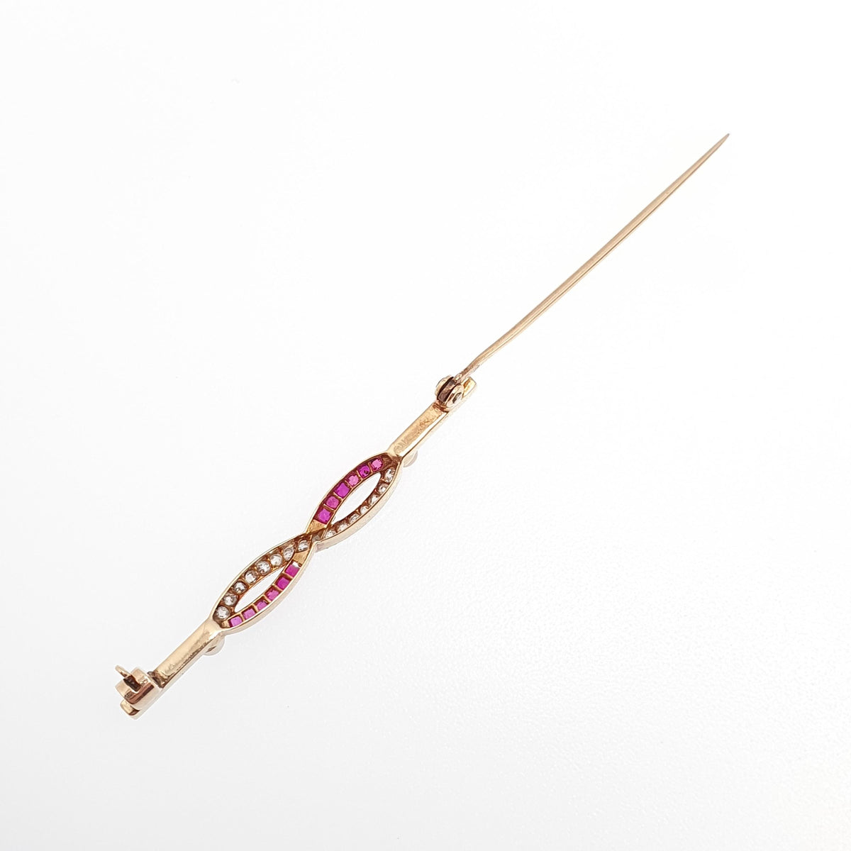 Antique 18ct Gold Diamond & Ruby Brooch Art Deco Infinity Channel Set Pearl Solid 18k 18kt 750 Platinum Genuine Gemstone Vintage Pin