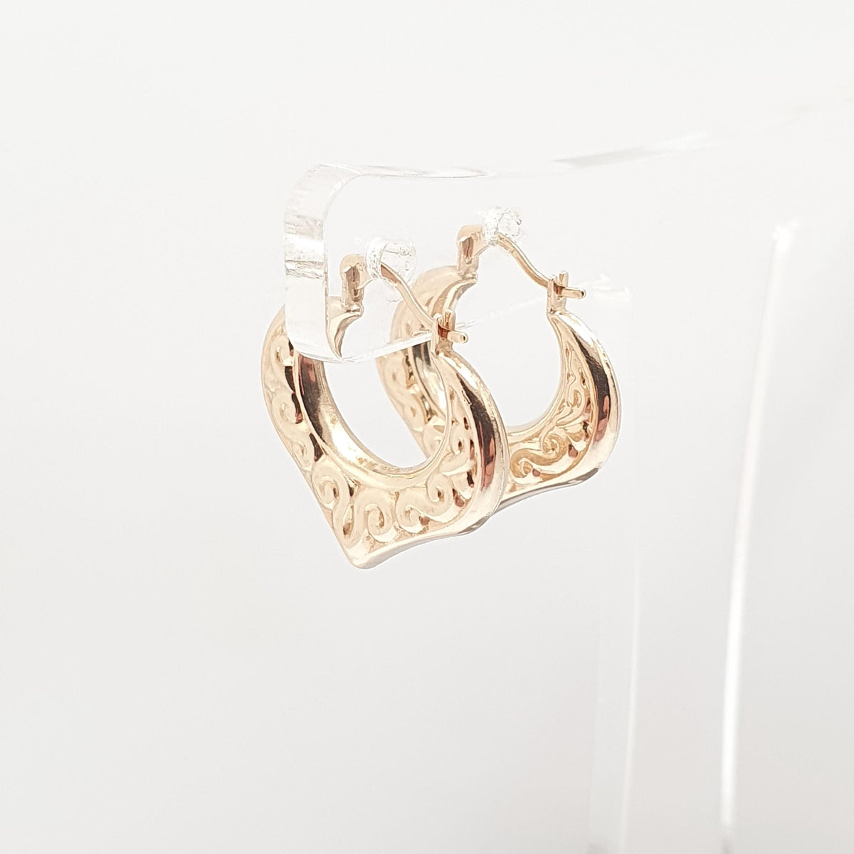 Vintage 9ct 9k Gold Heart Hoop Earrings Gypsy Creole Yellow 9kt Carat 1980s Pointed Girls Womens Jewelry Jewellery