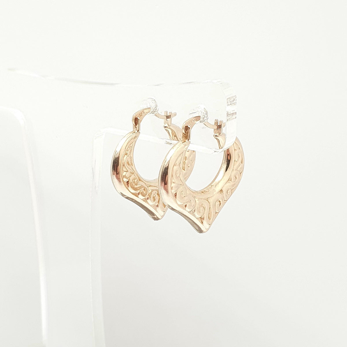 Vintage 9ct 9k Gold Heart Hoop Earrings Gypsy Creole Yellow 9kt Carat 1980s Pointed Girls Womens Jewelry Jewellery