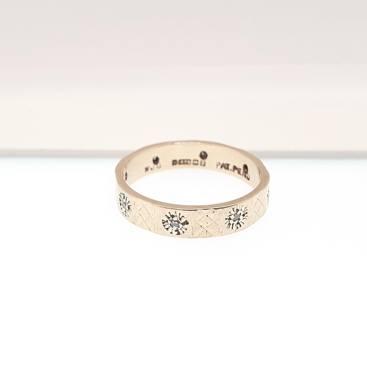 Vintage 9k 9ct Gold Diamond Band Ring Genuine Diamonds Eternity Solid 9kt Stacker Stacking Flower Chequered Jewelry Jewellery