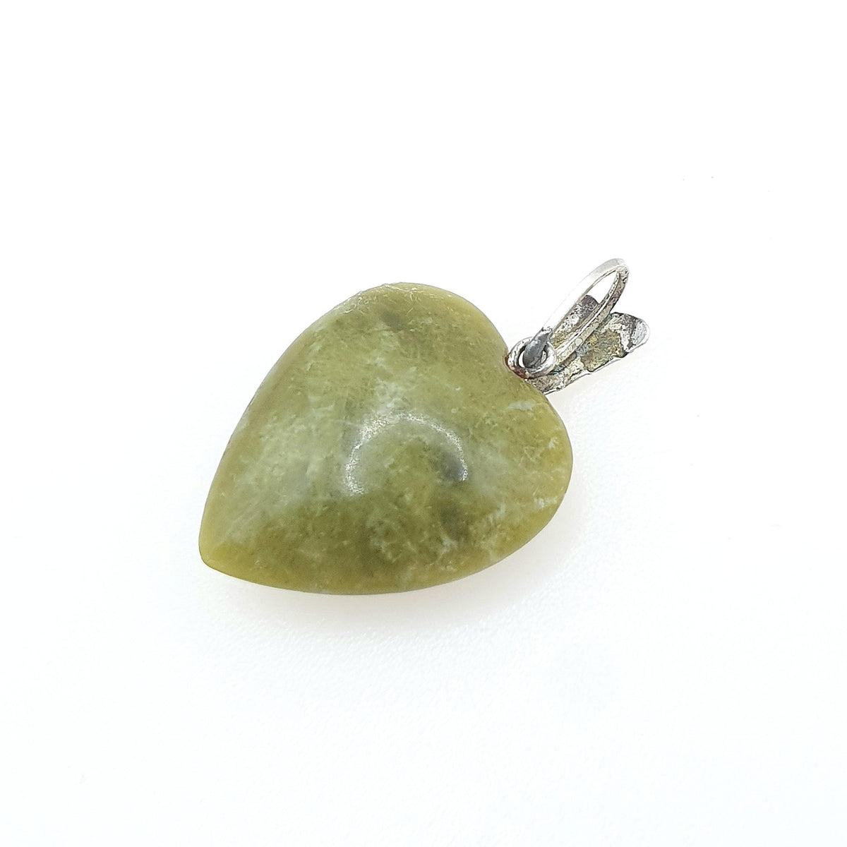 Antique Solid Silver Connemara Marble Heart Pendant Irish Gemstone Celtic Leaf Bail Womens Vintage Jewelry Jewellery