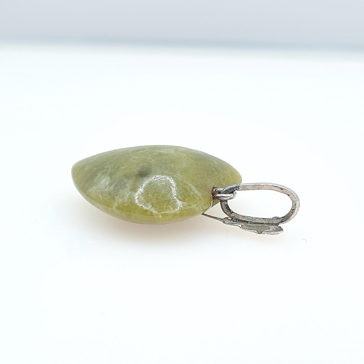 Antique Solid Silver Connemara Marble Heart Pendant Irish Gemstone Celtic Leaf Bail Womens Vintage Jewelry Jewellery