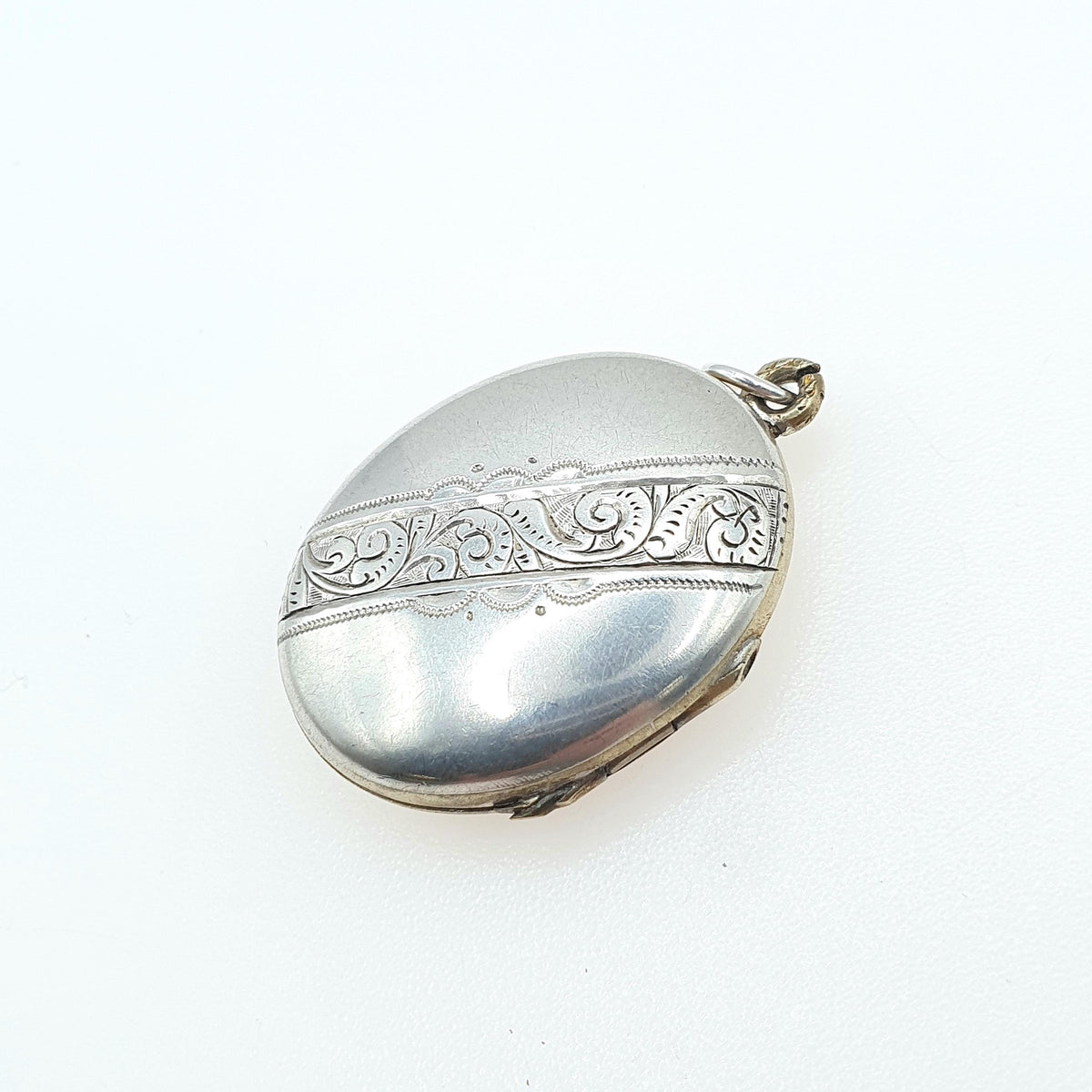 Antique Victorian Solid Silver Back and Front Locket Oval Diagonal Engraving Picture Photo Vintage Womens Jewelry Jewellery