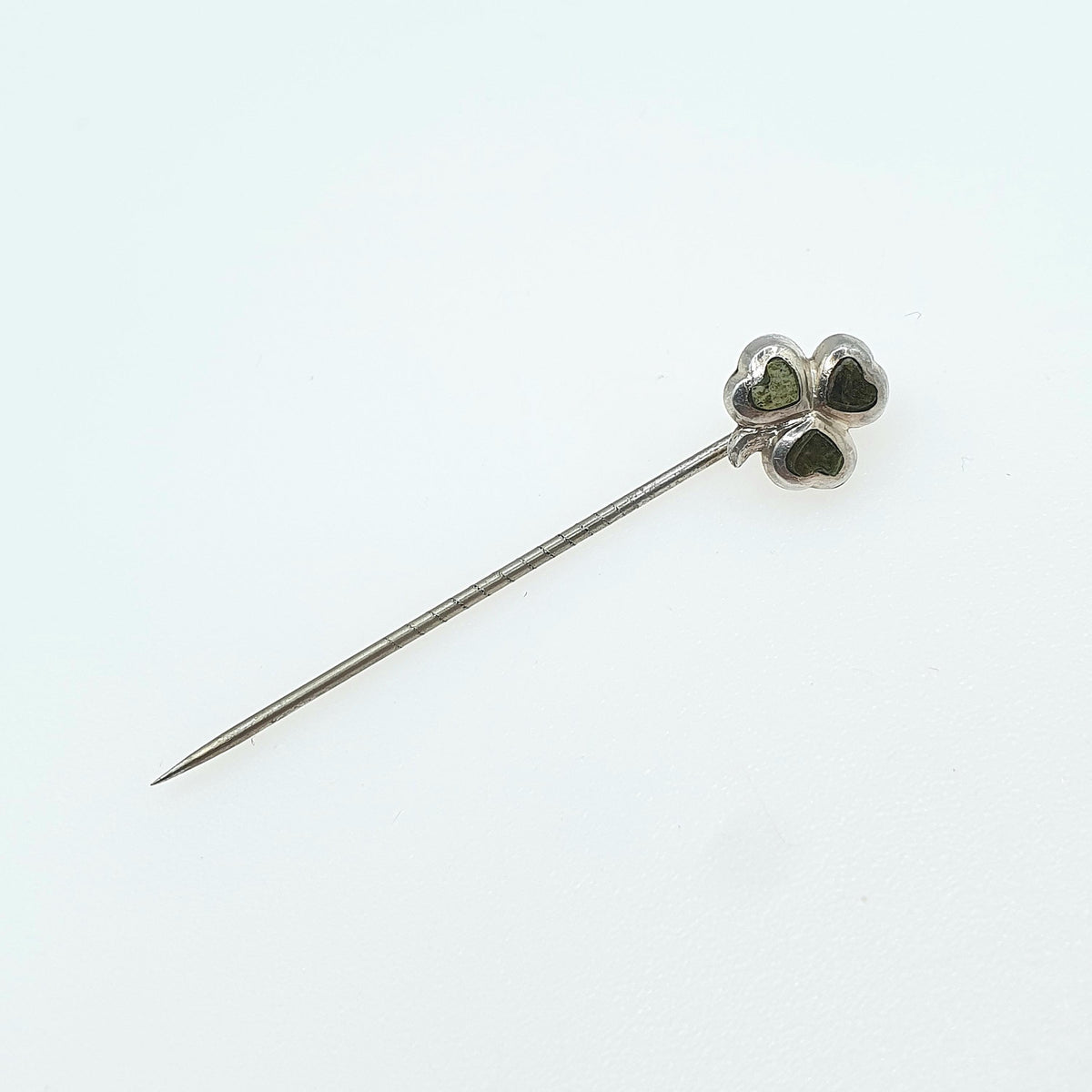 Antique Victorian Solid Silver Head Connemara Marble Clover Stick Pin Lucky Good Luck Base Metal Pin Vintage Jewellery Jewelry