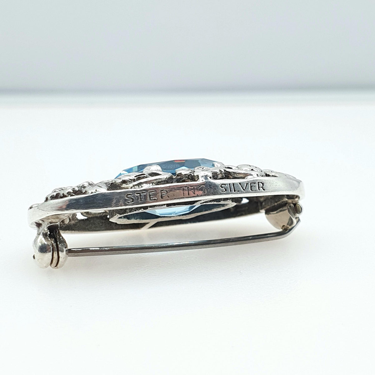 Antique BERNARD INSTONE Sterling Silver Swiss Topaz Brooch Art Nouveau Style 1920s Flower Blue Gemstone Womens Jewelry Jewellery