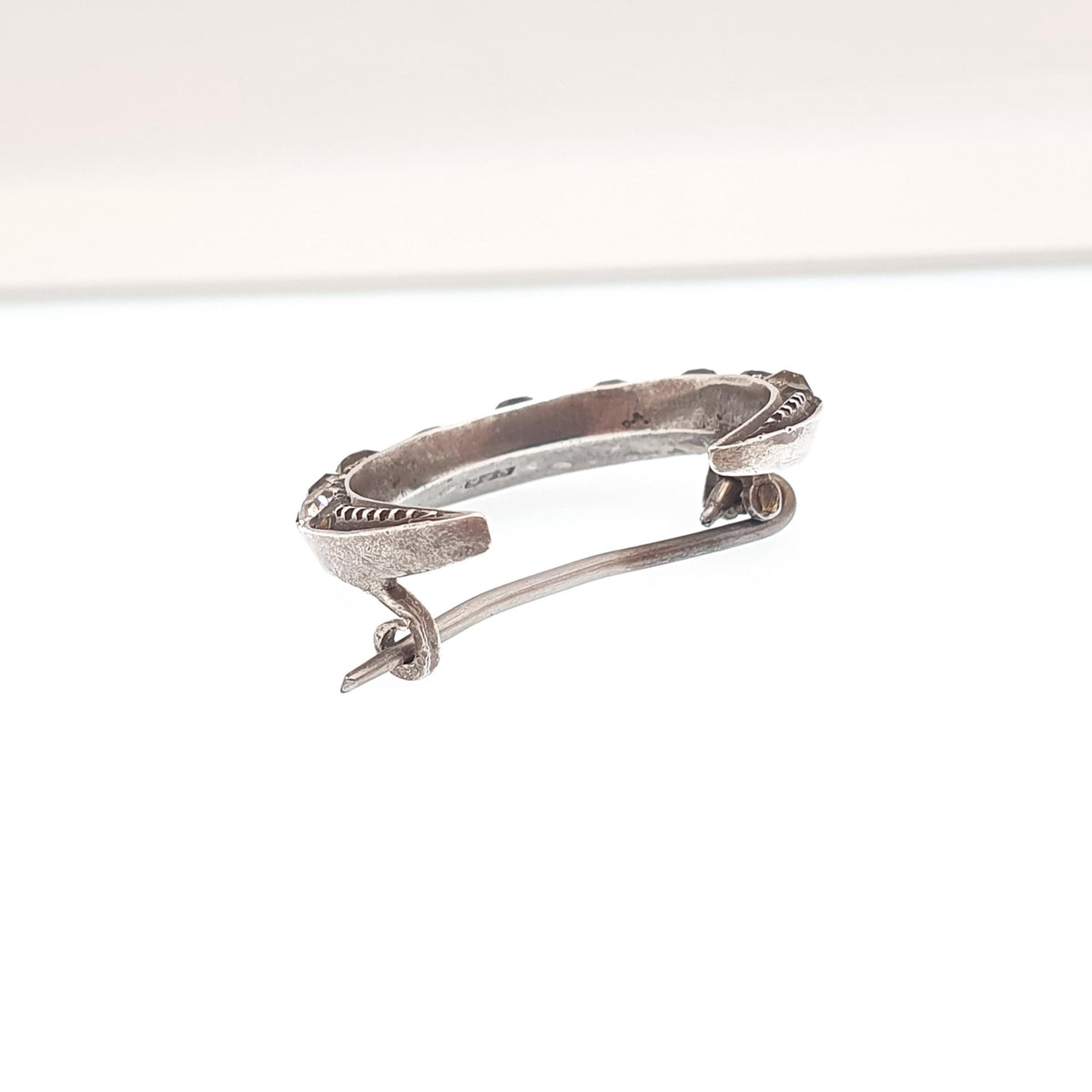 Antique Victorian Solid Silver Crescent Moon Diamond Paste Brooch Celestial Night Sky Womens Jewelry Jewellery Unisex Mens