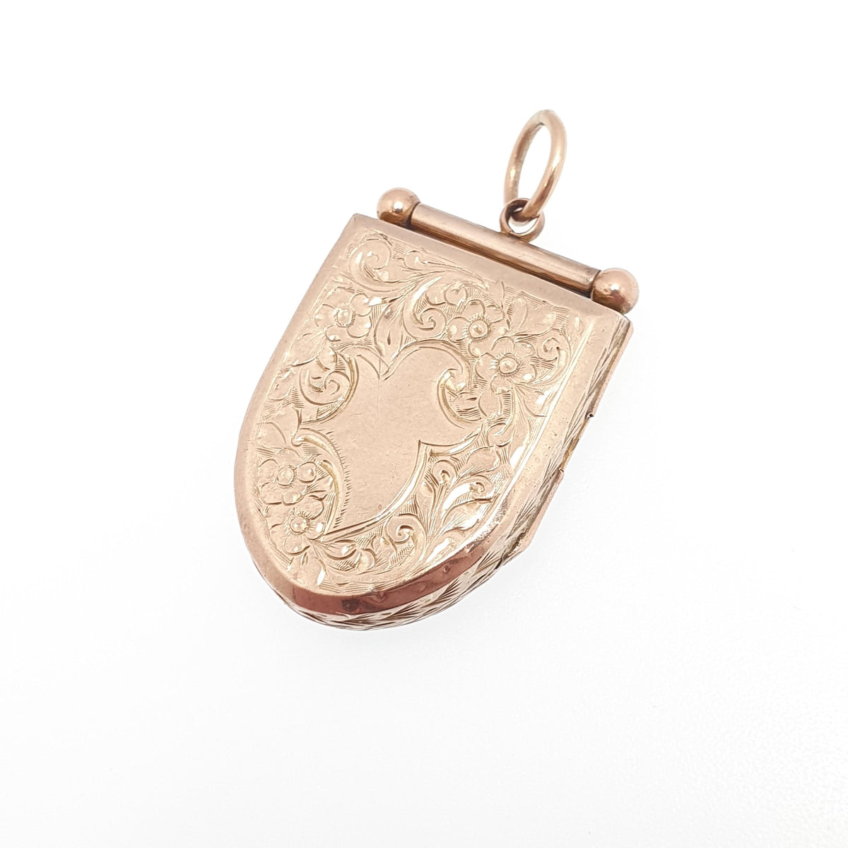 Antique Victorian 9ct Gold Shield Locket 9kt 9k Back and Front Pendant Large Big Hand Engraved Picture Photo Vintage Jewellery Jewelry