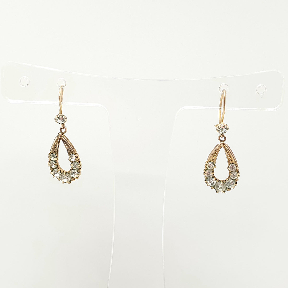 Antique 9ct Gold Teardrop Diamond Paste Earrings Hook Pear Shape Drop Solid 9k 9kt 375 Womens Jewelry Jewellery
