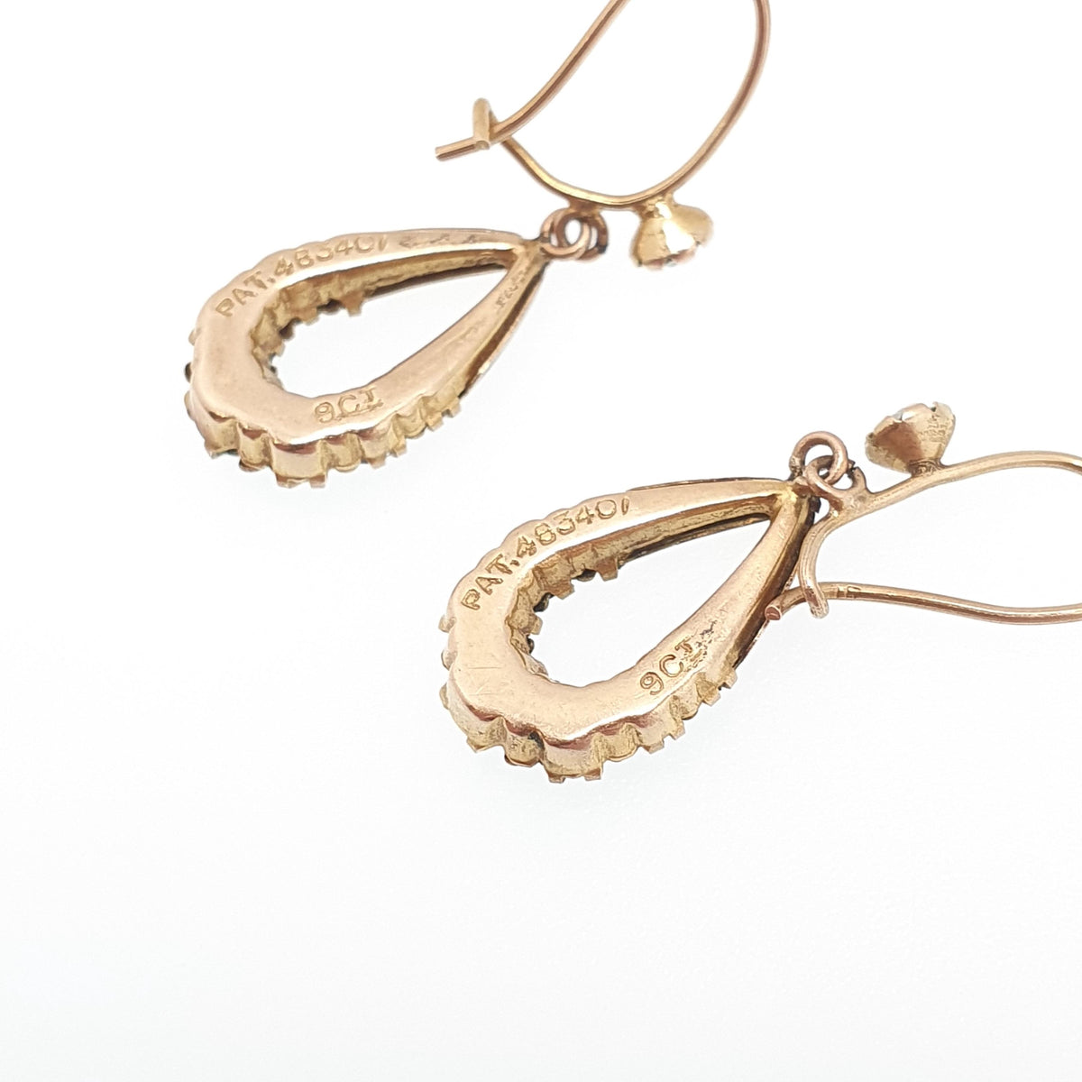 Antique 9ct Gold Teardrop Diamond Paste Earrings Hook Pear Shape Drop Solid 9k 9kt 375 Womens Jewelry Jewellery