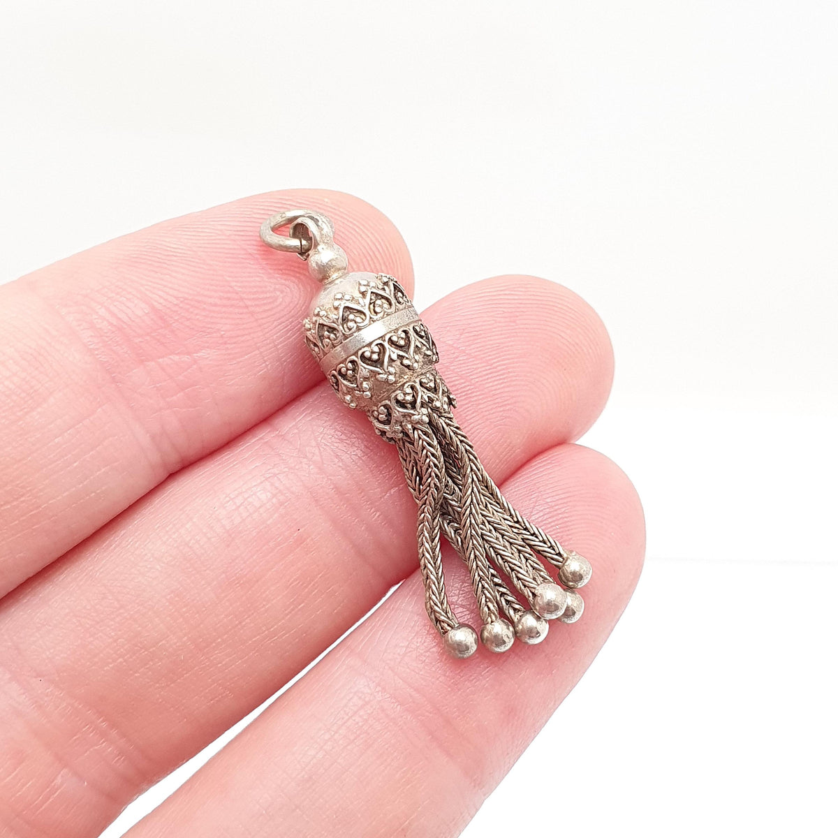 Antique Victorian Solid Silver Tassel Fob Pendant Albertina Charm Foxtail Necklace Mens Womens Jewellery Jewelry