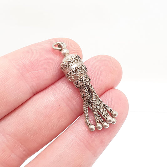 Antique Victorian Solid Silver Tassel Fob Pendant Albertina Charm Foxtail Necklace Mens Womens Jewellery Jewelry