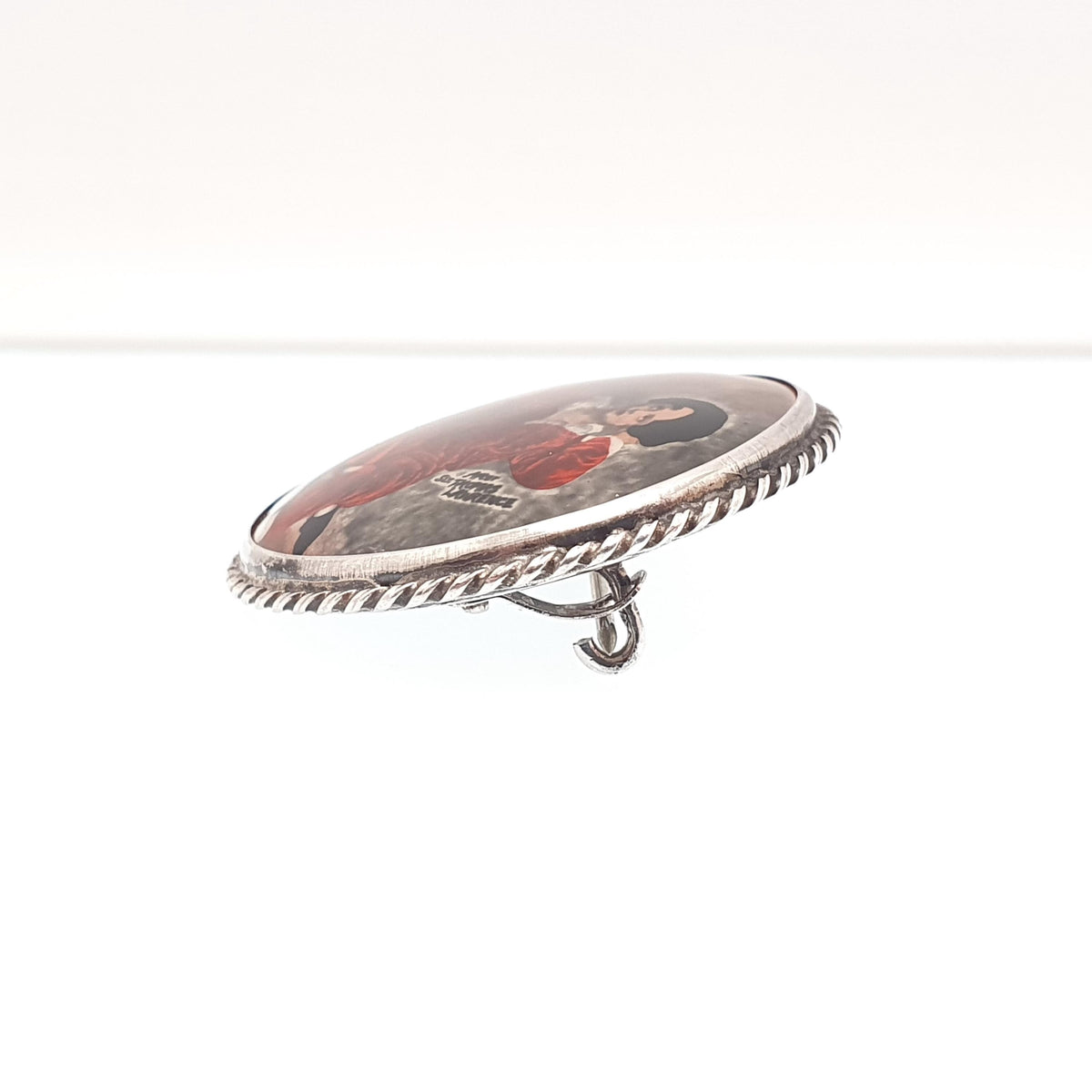 Antique Sterling Silver The Red Boy Brooch After Sir Thomas Lawrence Mott TLM Art Deco Painting Painted Vintage Womens Jewelry Jewellery