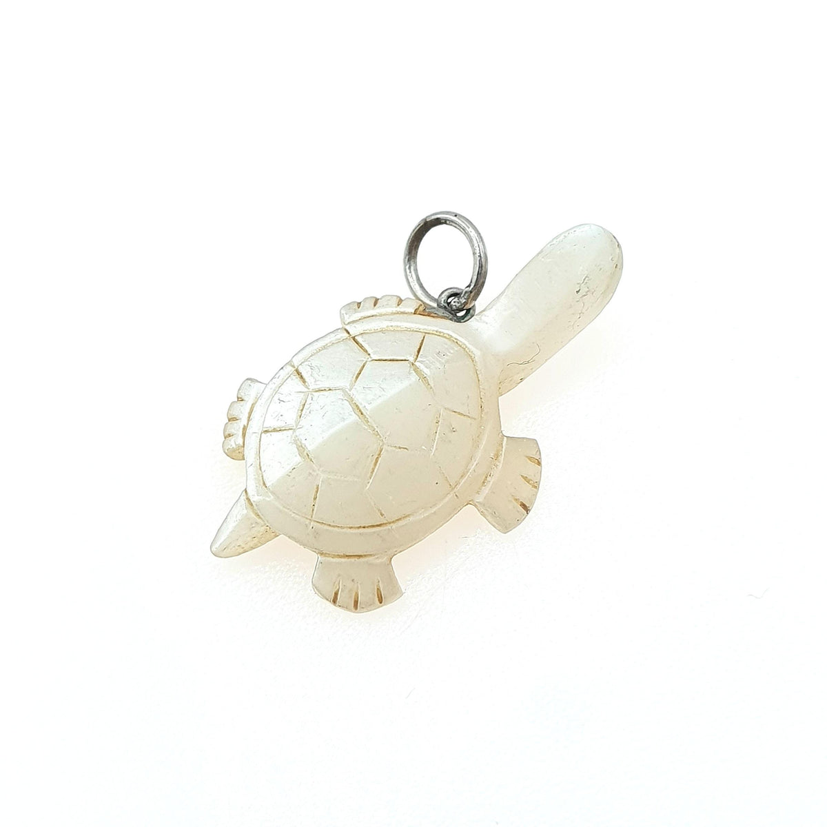 Antique Victorian Mother of Pearl Turtle Tortoise Pendant Charm Necklace White Shell Hand Carved Animal Womens Mens Jewellery Jewelry