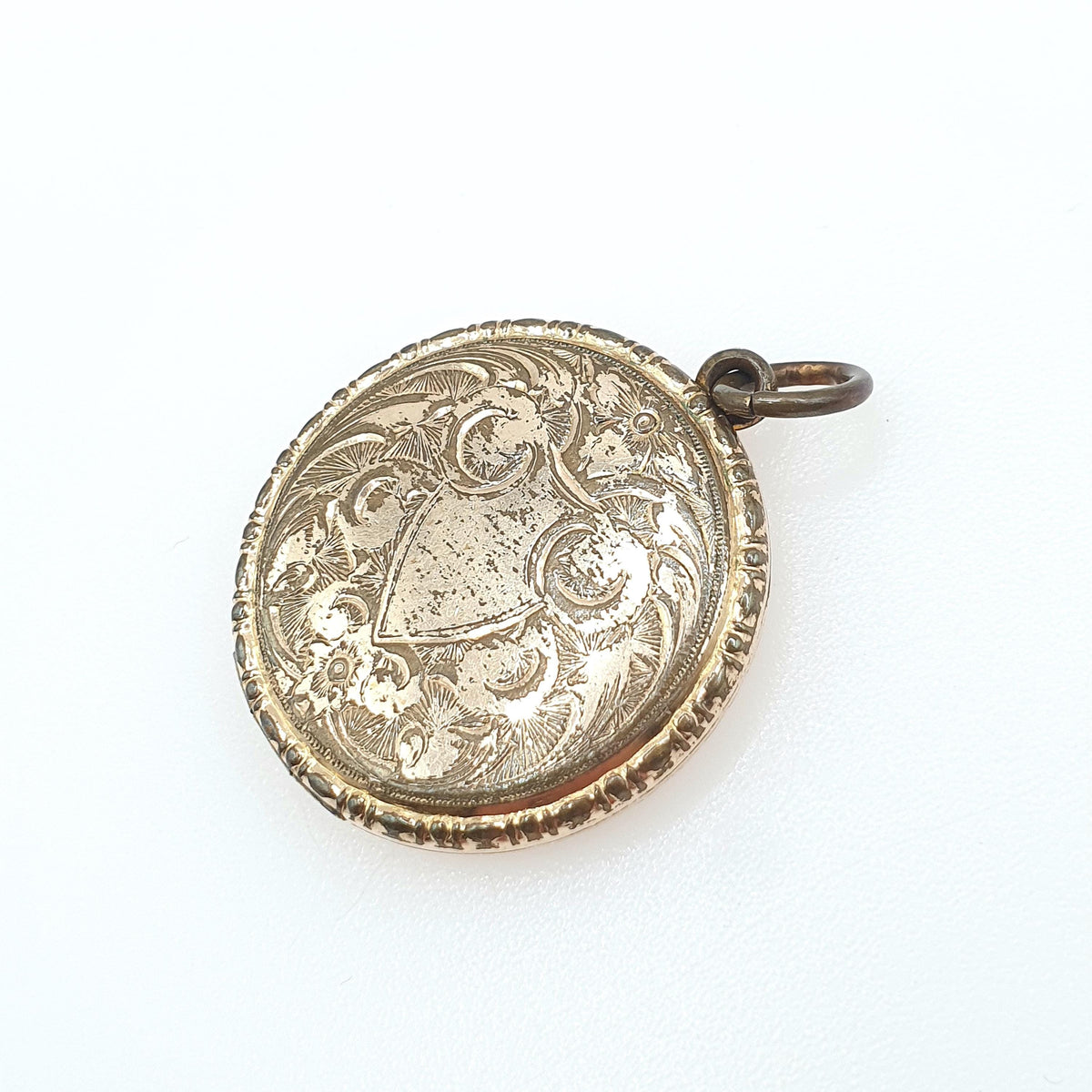Antique Rose Rolled Gold Circle Locket Round Scroll Engarved Gold Filled Photo Keepsake Gift Womens Jewellery Jewelry