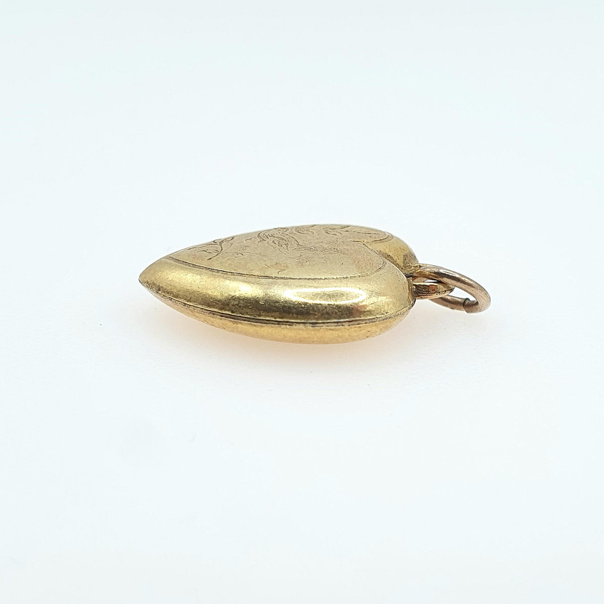 Antique Rolled Gold Bird Engraved Heart Pendant Charm Necklace Victorian Gold Filled Womens Jewelry Vintage Jewellery
