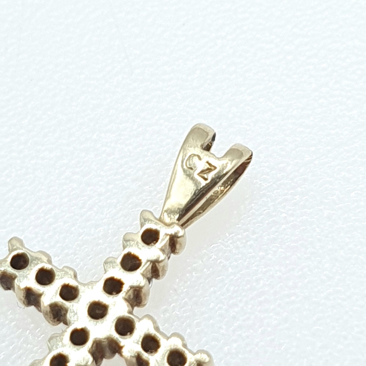 Vintage 9ct Gold CZ Crucifix Pendant Cross Necklace Small Tiny Solid 9k 9kt Diamond Simulant Womens Jewelry Jewellery Charm