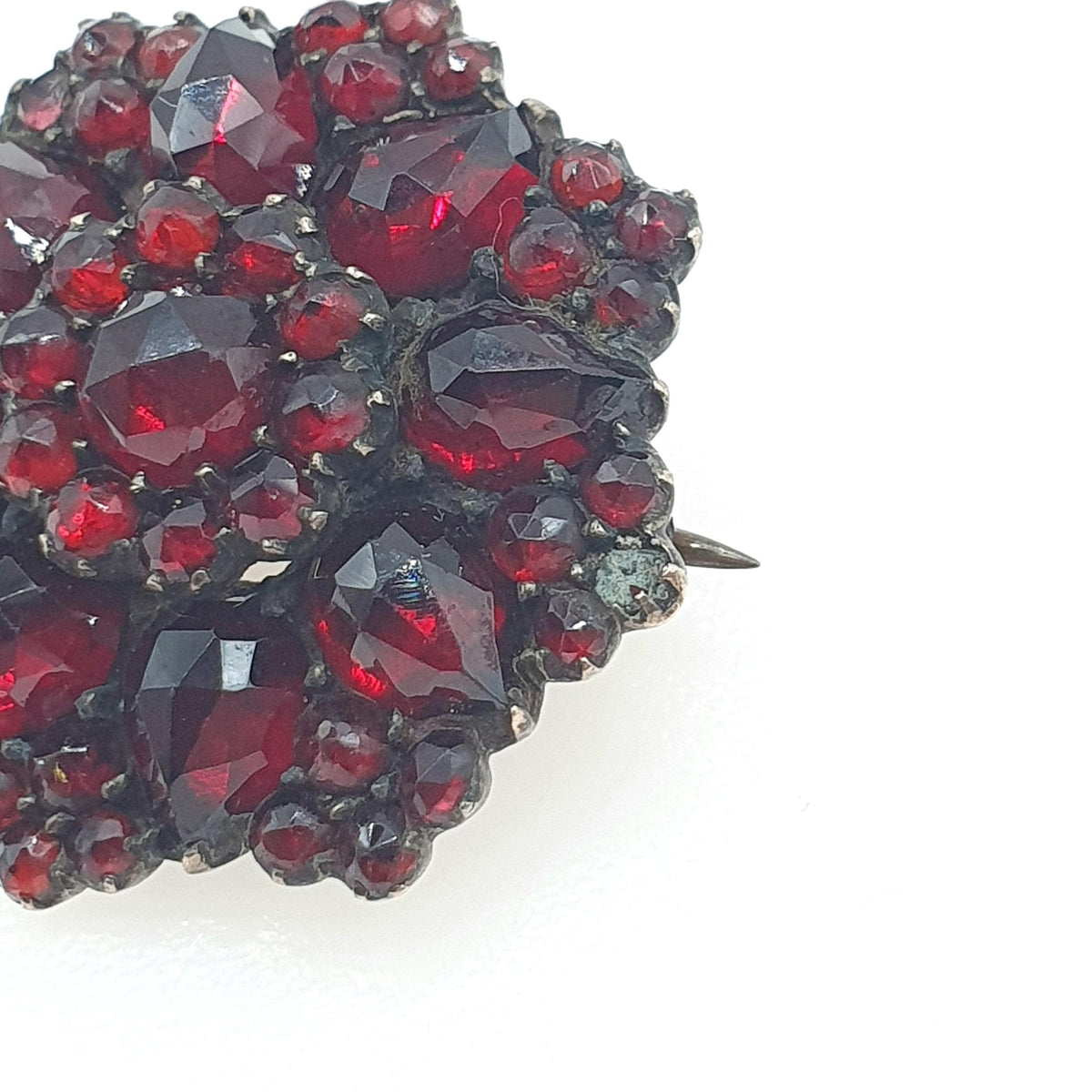 Antique Victorian Rolled Gold Bohemian Garnet Brooch Star Cluster Flower Shape Vintage Womens Jewelry Jewellery