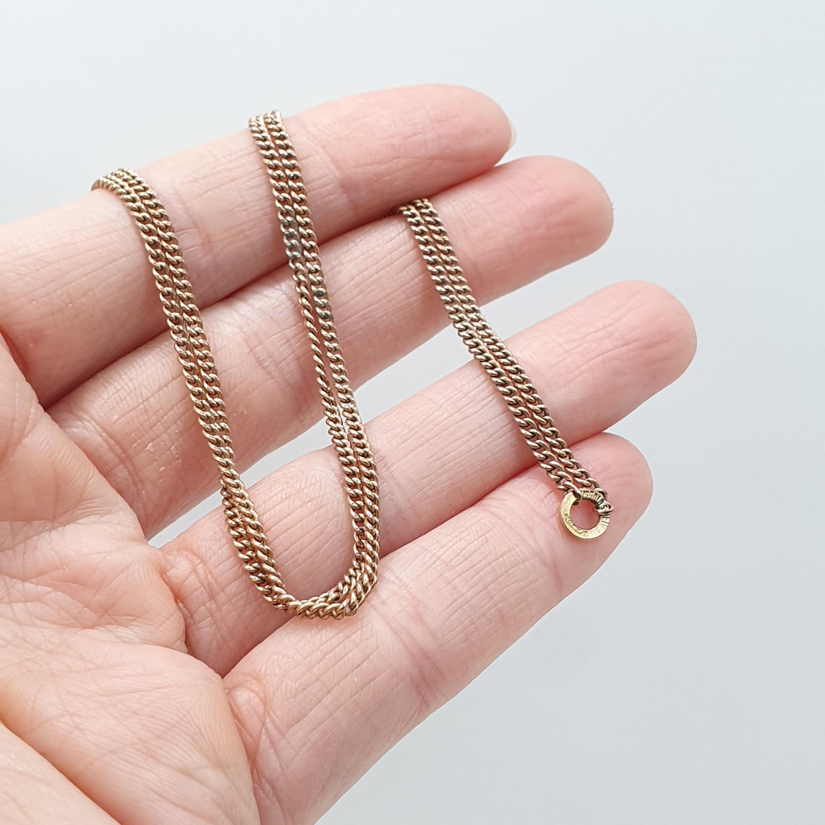 Antique Rose Rolled Gold Curb Link Chain Necklace Gold Filled Barrel Clasp 47cm 18.5" 4.30g Vintage Mens Womens Jewelry Jewellery