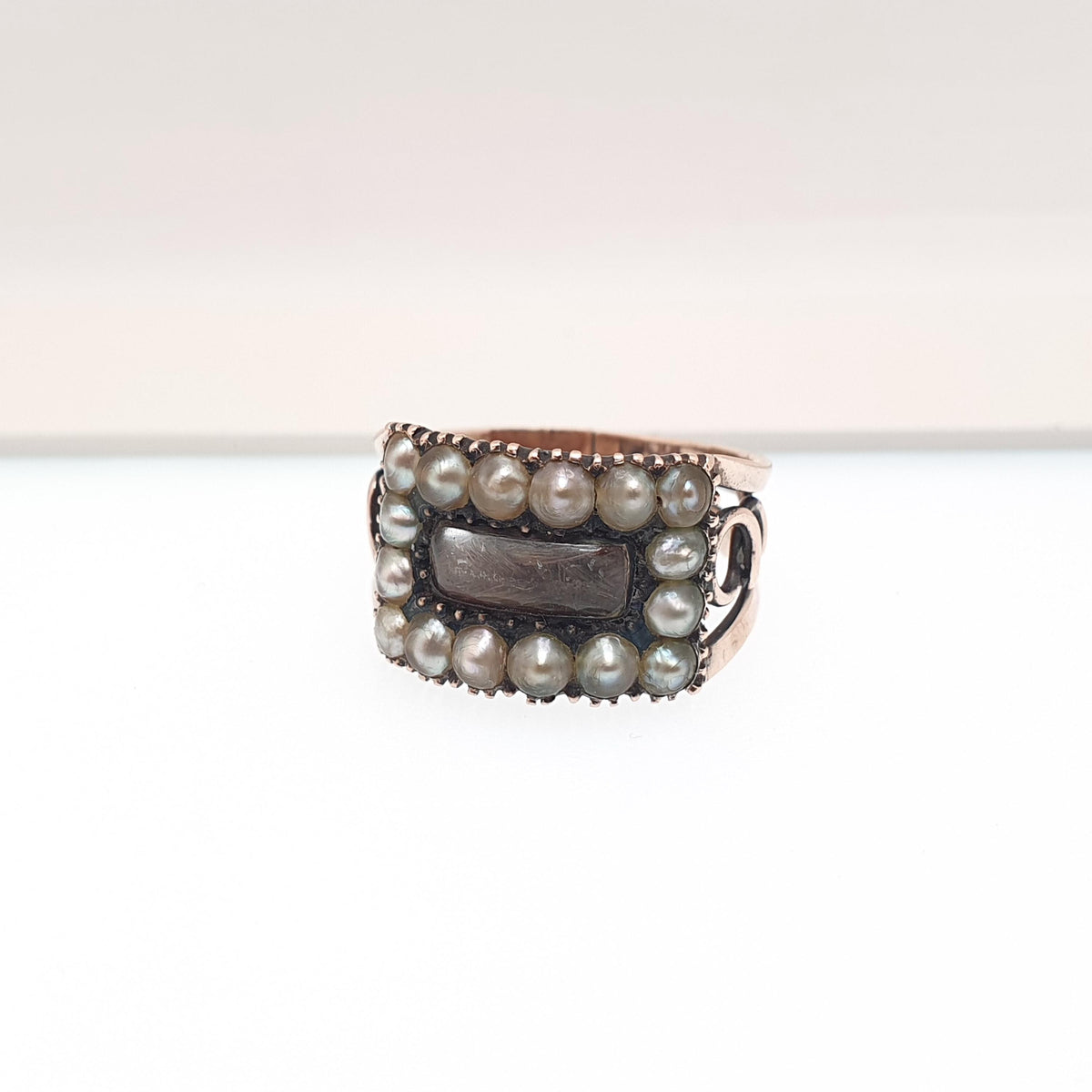 Antique Georgian 9ct Gold Mourning Ring Seed Pearl Glass Locket Solid Rose 9k 9kt Vintage Victorian Womens Jewelry Jewellery