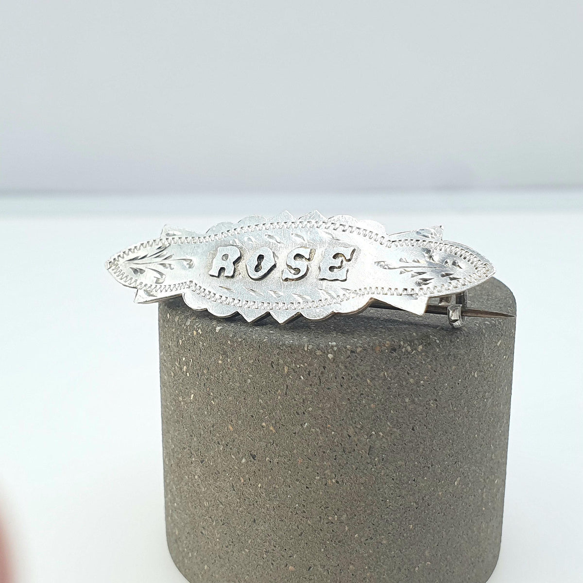 Antique Sterling Silver "ROSE" Brooch Sweetheart Pin Name Flower Womens Nickname Gift Jewelry Vintage Jewellery
