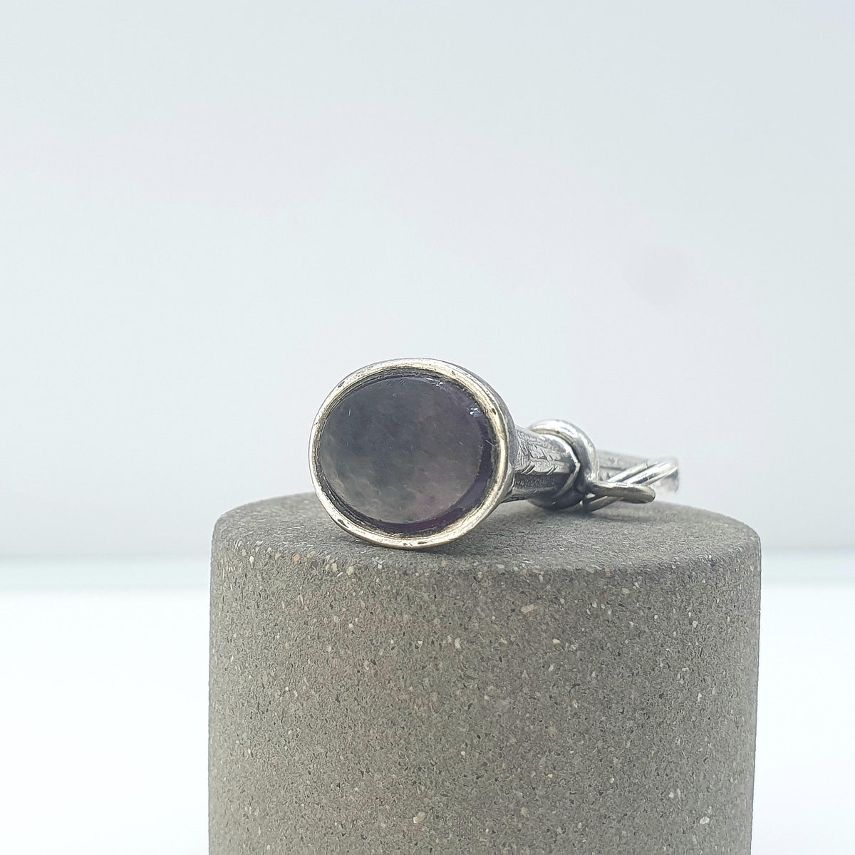 Antique Victorian Amethyst Paste Fob Pendant Necklace Silver Tone Base Metal Embossed Albert Chain Vintage Jewelry Jewellery Womens