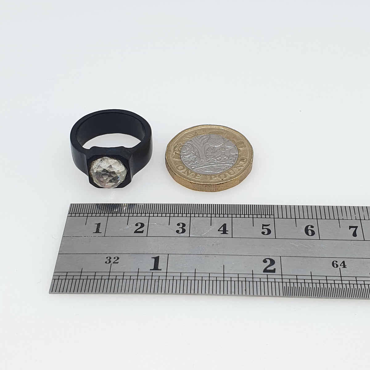 Antique Victorian Vulcanite Diamond Paste Ring Faceted Dome Glass Whitby Jet Imitation UK O US 7.25 Mens Jewellery Unisex Womens