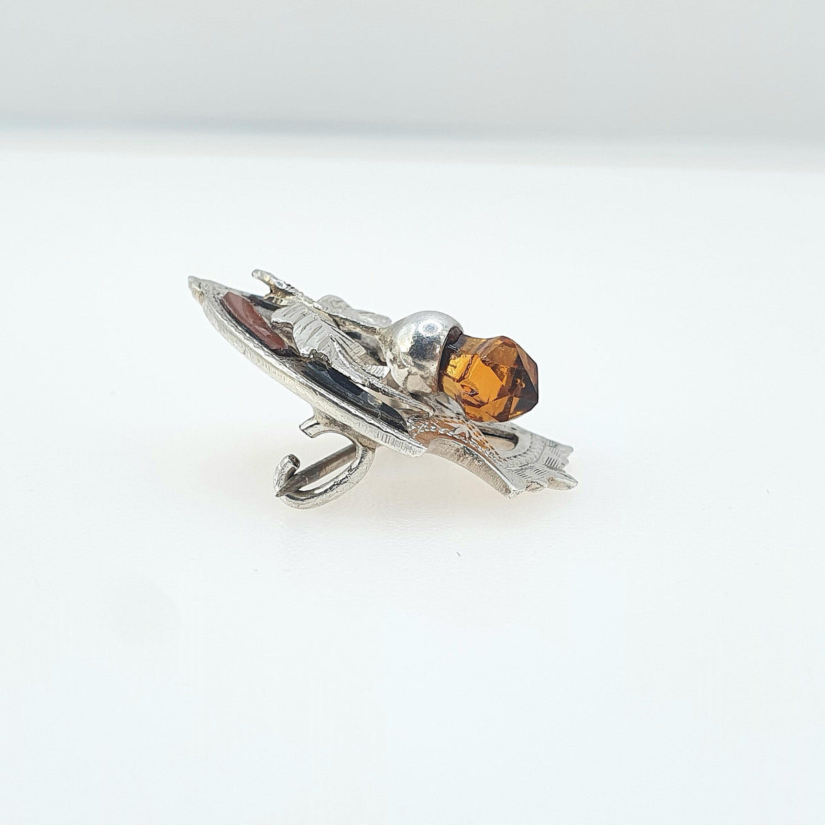 Antique Sterling Silver Scottish Thistle Shield Brooch Bloodstone & Red Jasper 1907 Hallmark Citrine Paste Vintage Womens Jewelry Jewellery