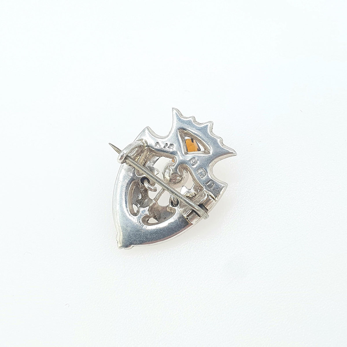 Antique Sterling Silver Scottish Thistle Shield Brooch Bloodstone & Red Jasper 1907 Hallmark Citrine Paste Vintage Womens Jewelry Jewellery