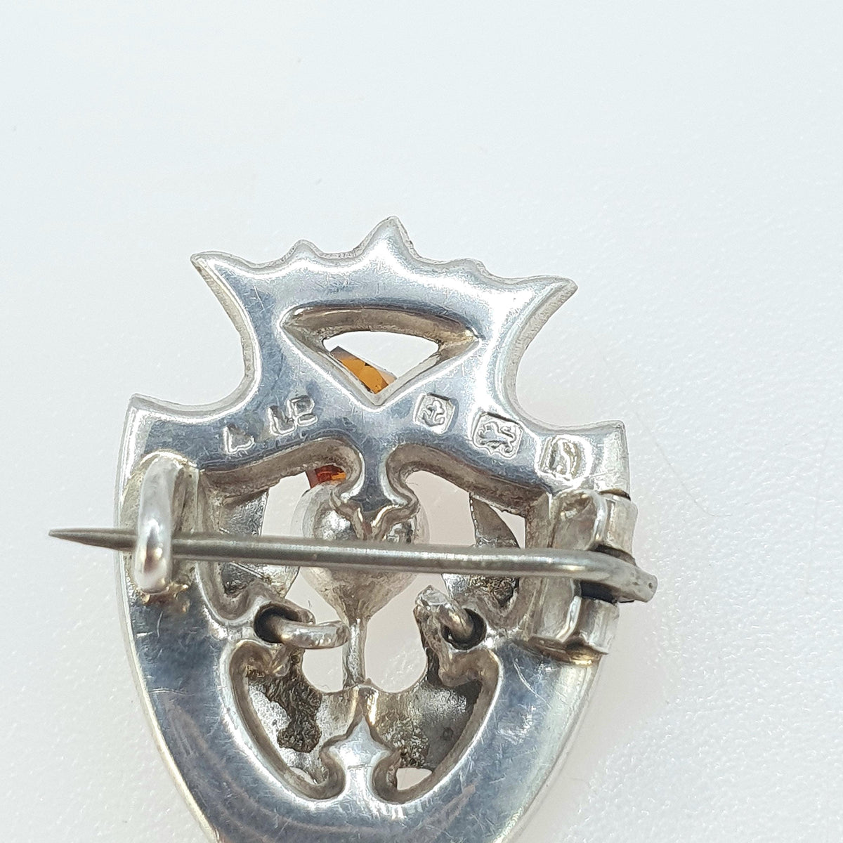 Antique Sterling Silver Scottish Thistle Shield Brooch Bloodstone & Red Jasper 1907 Hallmark Citrine Paste Vintage Womens Jewelry Jewellery