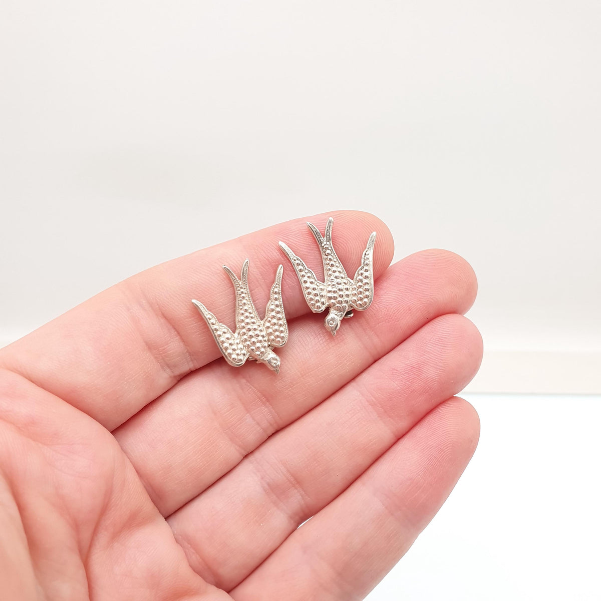 Antique Sterling Silver Swallow Bird Earrings Swift Clip On Pair of Birds Charles Horner Style Pastry Cutter Vintage Jewelry Jewellery