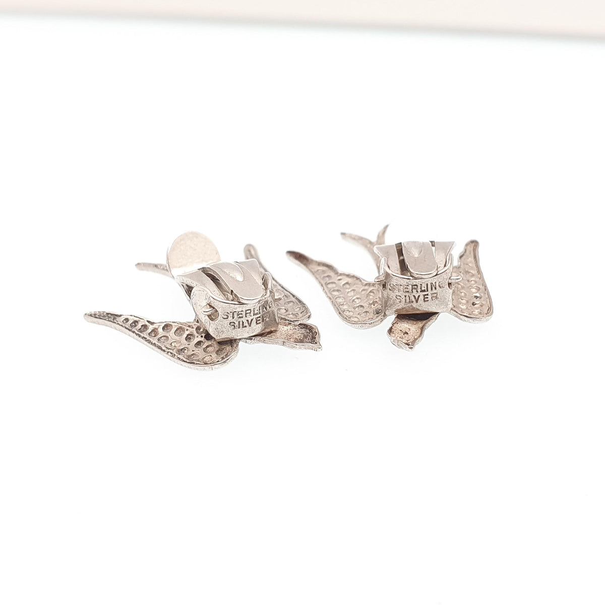 Antique Sterling Silver Swallow Bird Earrings Swift Clip On Pair of Birds Charles Horner Style Pastry Cutter Vintage Jewelry Jewellery