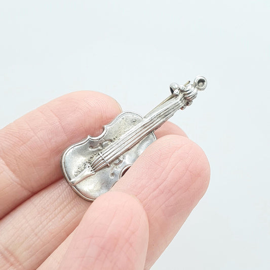 Antique Victorian Sterling Silver Violin Brooch Musical Instrument Pin 1890 Hallmark Music Vintage 925 Womens Jewelry Jewellery