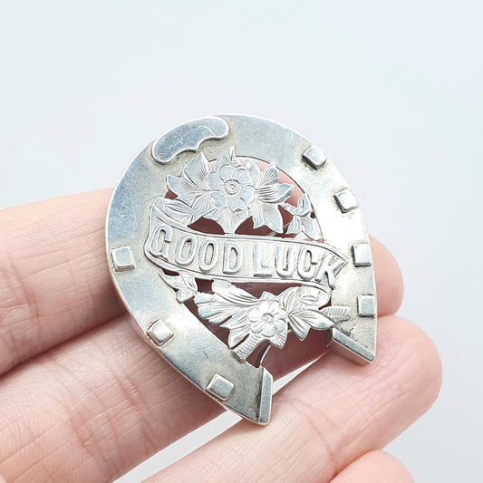 Antique Victorian Solid Silver GOOD LUCK Horseshoe Brooch Pin Lucky Horse Riding Vintage Jewelry Jewellery Equestrian Sweetheart