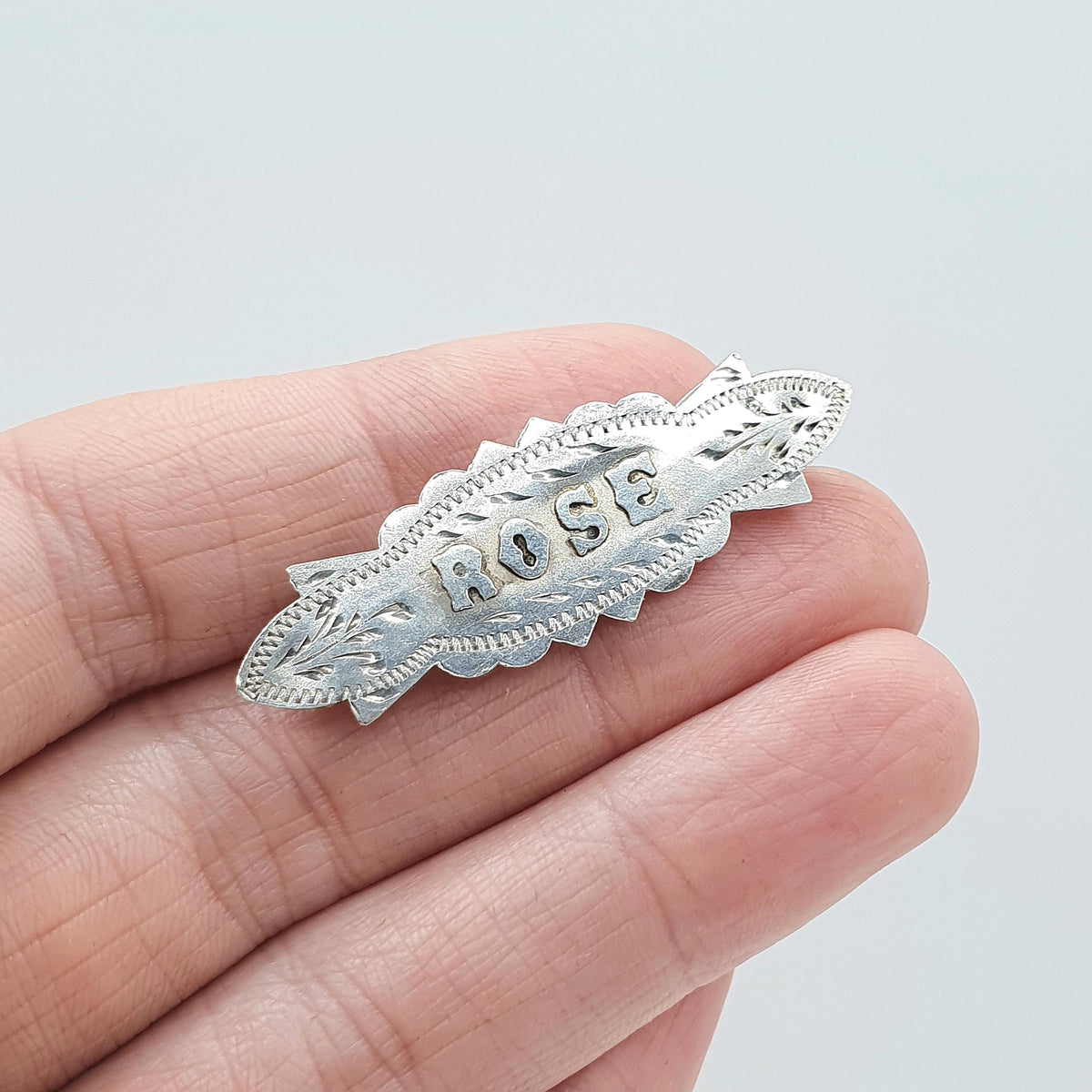 Antique Sterling Silver "ROSE" Brooch Sweetheart Pin Name Flower Womens Nickname Gift Jewelry Vintage Jewellery