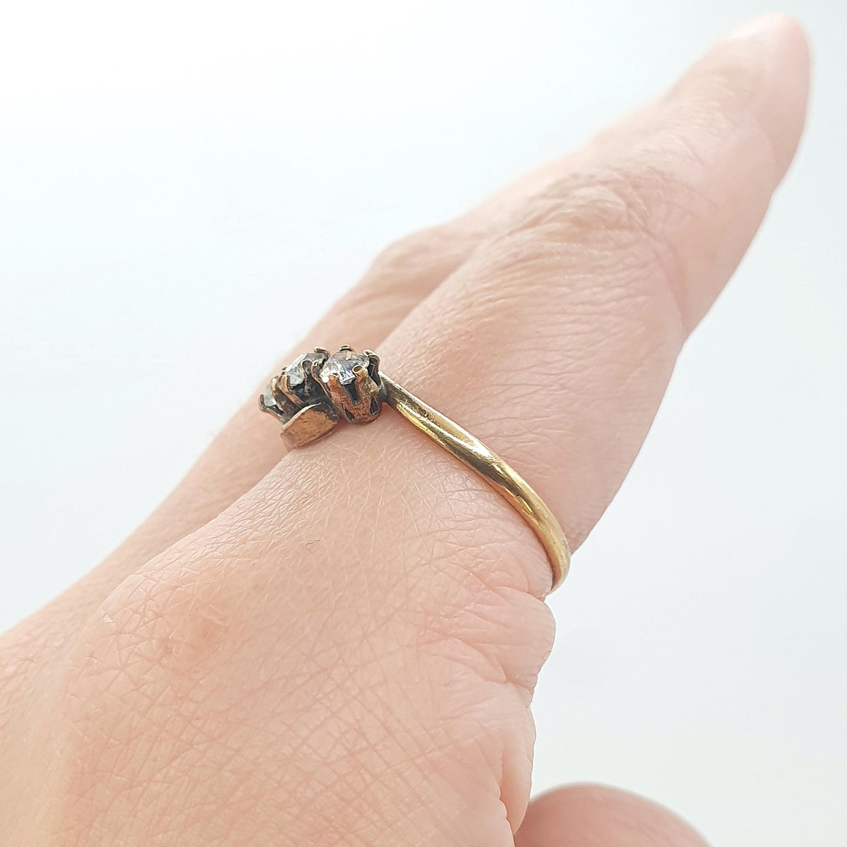 Antique Rolled Gold Diamond Paste Trilogy Ring Triple or Three Stone Victorian Gold Filled UK Q.5 US 8.5 Vintage Womens Jewelry Jewellery