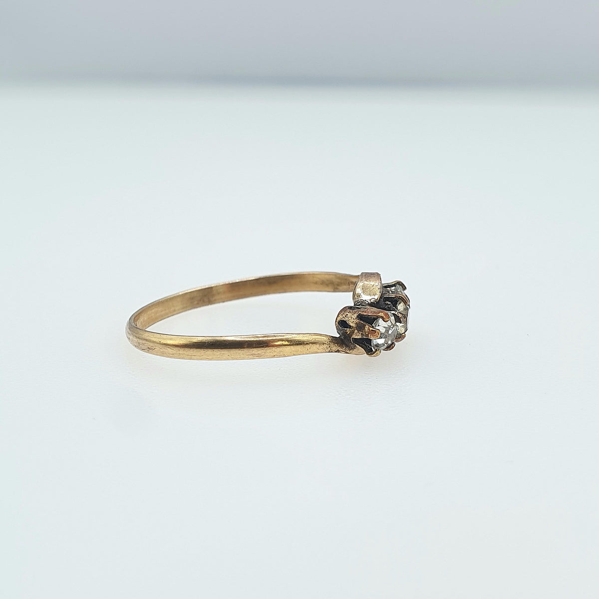 Antique Rolled Gold Diamond Paste Trilogy Ring Triple or Three Stone Victorian Gold Filled UK Q.5 US 8.5 Vintage Womens Jewelry Jewellery