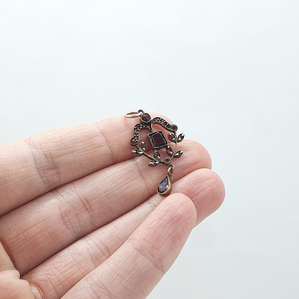 Antique Victorian Rolled Gold Bohemian Garnet Pendant Necklace Art Nouveau Gold Fillled Womens Jewelry Vintage Jewellery