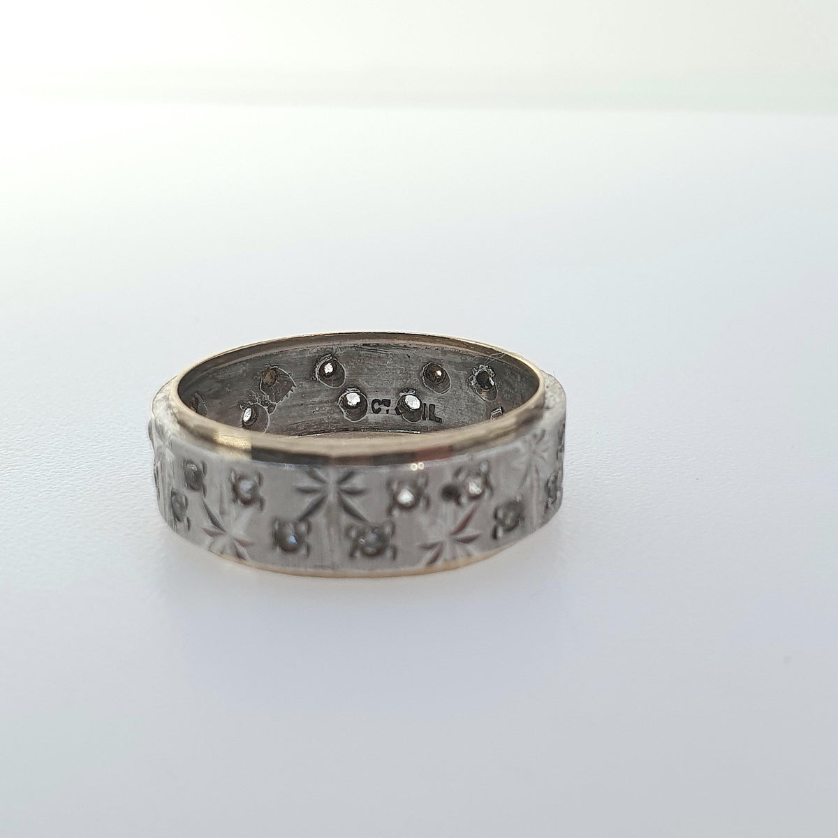 Antique 9ct Gold & Solid Silver Eternity Ring Star Pattern White Spinel Gemstones Gift Promise UK M.5 US 6.5 Womens Jewelry Jewellery