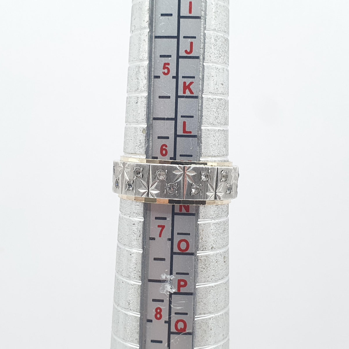 Antique 9ct Gold & Solid Silver Eternity Ring Star Pattern White Spinel Gemstones Gift Promise UK M.5 US 6.5 Womens Jewelry Jewellery