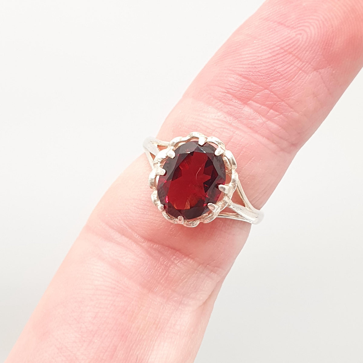 Vintage Solid Silver Garnet Ring Solitaire Large Oval Cut Pyrope Gemstone Retro Large Womens Jewellery Jewlery