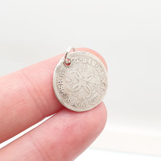 Antique Sterling Silver 1679 Charles II Coin Necklace Pendant Maundy Fourpence Four Pence Bracelet Charm Vintage Jewelry Jewellery
