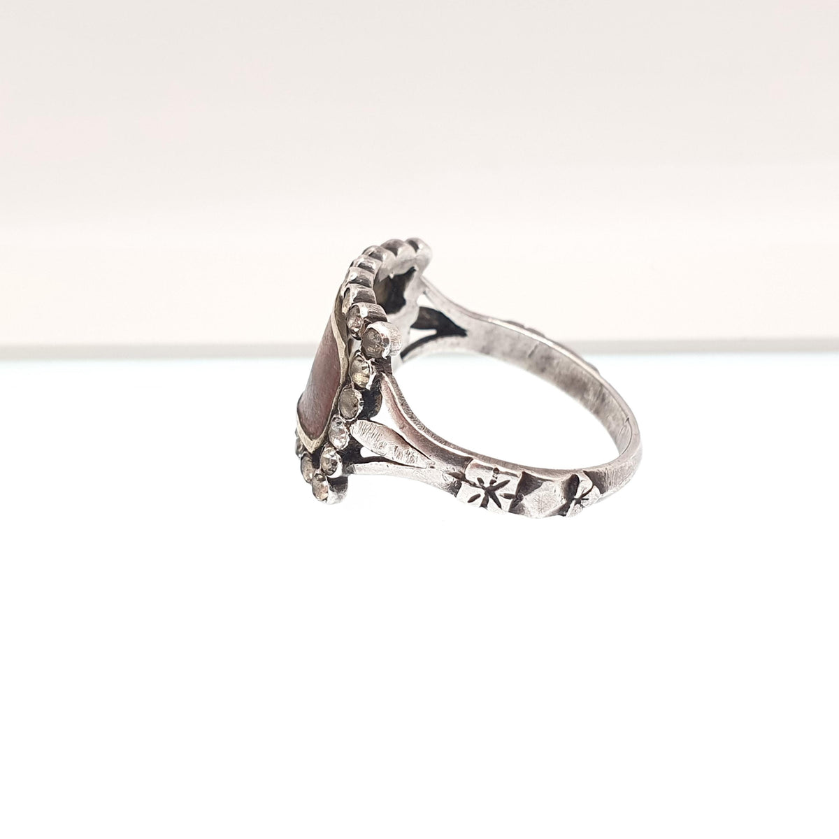 Antique Georgian Solid Silver Diamond Paste Ring Rectangular Signet Foiled Border Early 1800s Genuine Vintage Jewellery Jewelry Womens