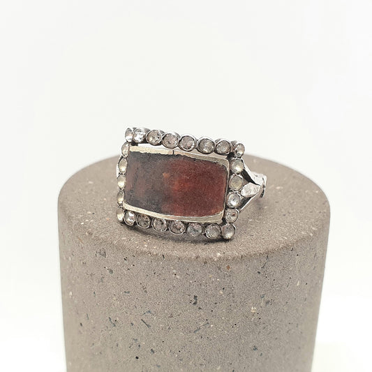 Antique Georgian Solid Silver Diamond Paste Ring Rectangular Signet Foiled Border Early 1800s Genuine Vintage Jewellery Jewelry Womens