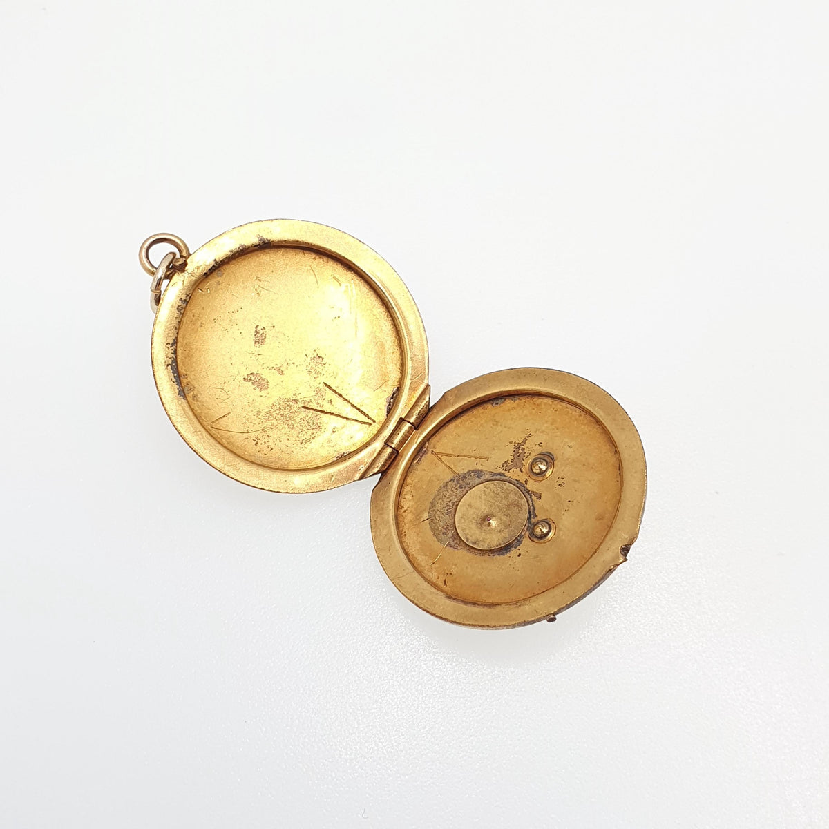 Antique Rolled Gold Locket Ruby Paste Seed Pearl Rose Flower Necklace Pendant Yellow Gold Filled Round Circle Vintage Jewellery Jewelry