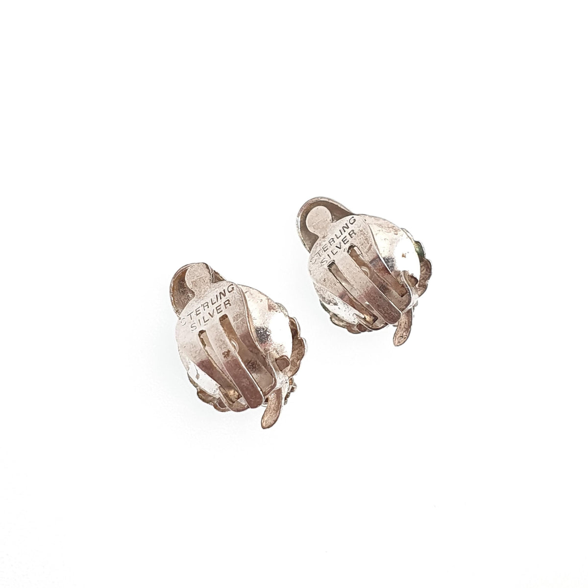 Antique Sterling Silver Acorn Earrings Diamond Paste Clip On Oak Tree Leaf Art Deco 1920s Solid 925 Naturalistic Womens Jewelry Jewellery